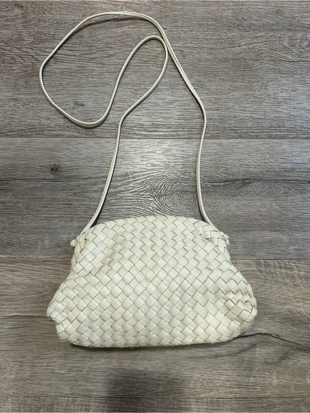Quince Italian Leather Handwoven Bone Ivory Minimalist Crossbody Shoulder Bag